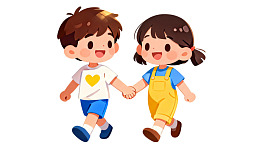 卡通男女手牵手快乐行走