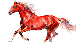 奔腾的红色骏马水彩画