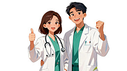 医生团队竖大拇指微笑