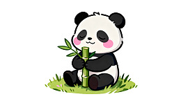卡通熊猫啃食竹子的可爱画面