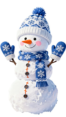 卡通雪人戴着蓝色帽子和围巾