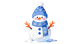卡通雪人戴着蓝色帽子围巾