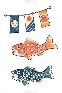 日式鲤鱼旗插画素材