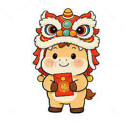 可爱小马春节抱红包元素图