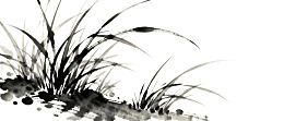 水墨风格的草叶艺术插画