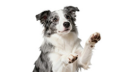 灰白相间边牧举爪望向镜头