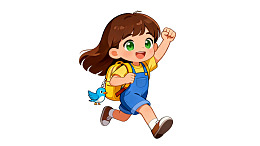 卡通女孩背着书包奔跑