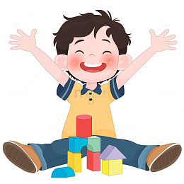 小男孩堆彩色积木玩具益智游戏儿童教育插画