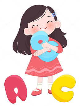 小女孩学习英语课彩色英文字母儿童教育插画