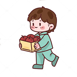 卡通男孩拿苹果插画