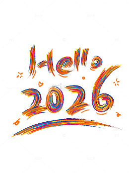 彩笔风格HEELO2026新年祝福油漆字
