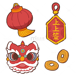 春节元素卡通贴纸设计素材