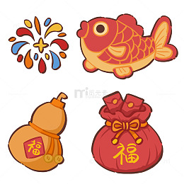 卡通手绘春节元素插画设计素材