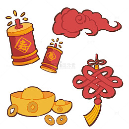 卡通春节元素插画设计素材