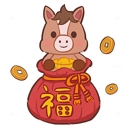 卡通马年福袋喜庆插画