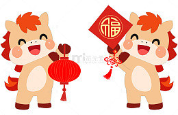 马年素材 马 灯笼 福字 中国结 卡通马