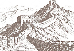 古长城线条素描图
