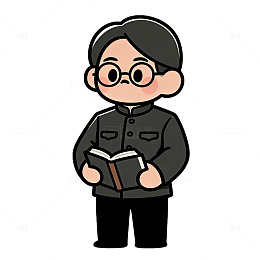 卡通老年中年男性阅读插画