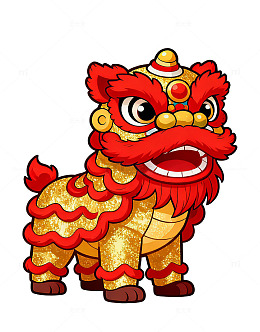 卡通舞狮节日庆典图案