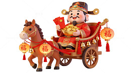 喜庆中国神仙马车插画