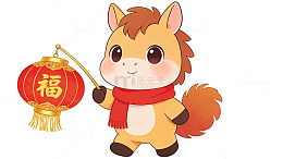 可爱卡通马年迎福图