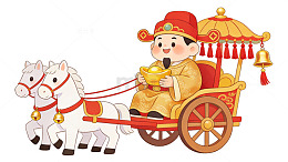 卡通风春节财神车马插画素材
