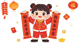 春节年画娃娃喜庆插画