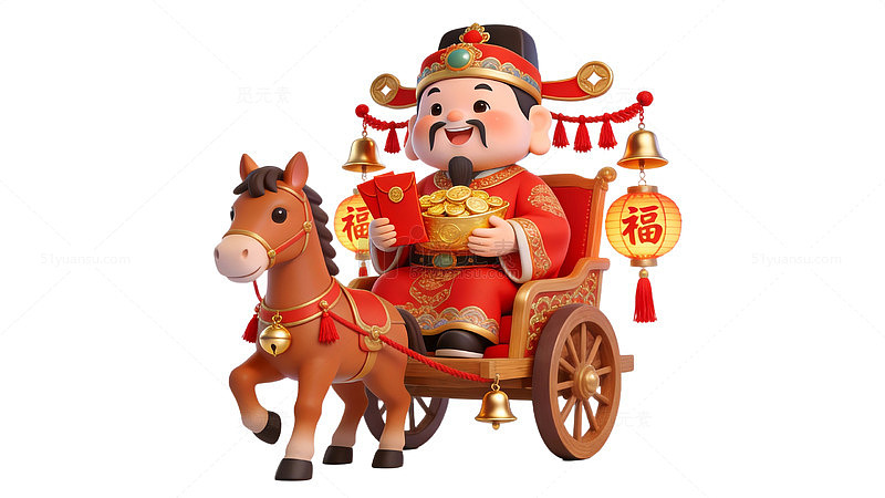 喜庆财神爷马车摆件