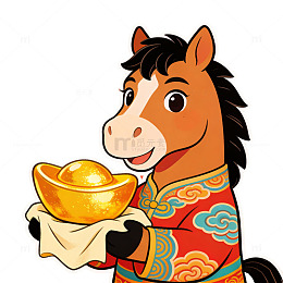 马年祝福小马手拿元宝祝福