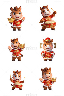 喜庆春节3D卡通可爱马形象马年