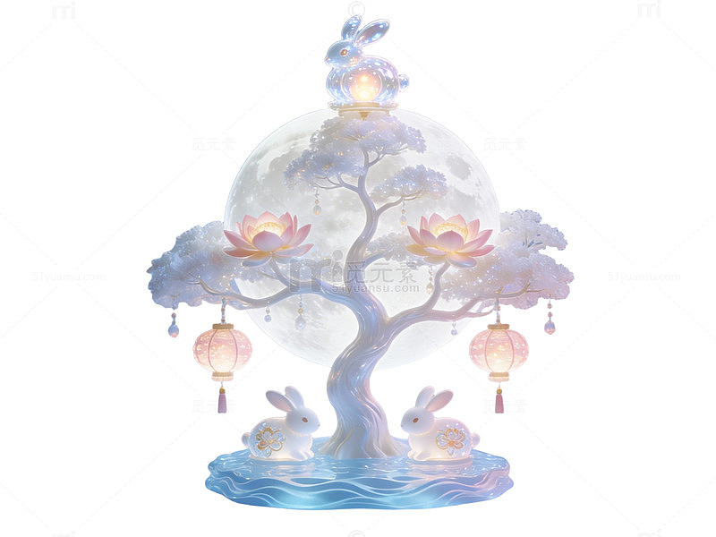 中秋玉兔月桂图