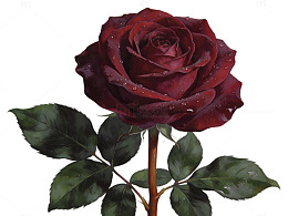 深红玫瑰水滴特写