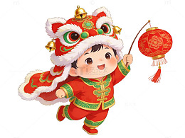 卡通舞狮灯笼儿童
