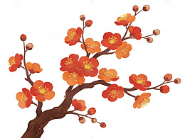 橙色梅花枝干插画