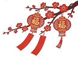 红灯笼梅花剪纸