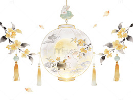 中秋玉兔花灯图