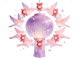 梦幻灯笼小鸟图