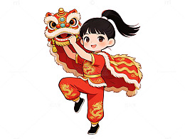 卡通舞狮女孩