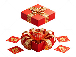 红金礼盒灯笼福字