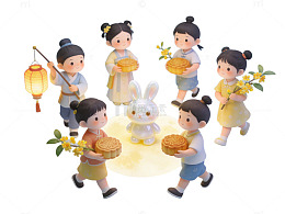 中秋团圆卡通插画