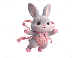 萌兔粉色飘带插画