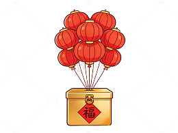 红灯笼金箱卡通图