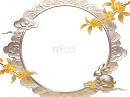 金色云纹边框配兔花