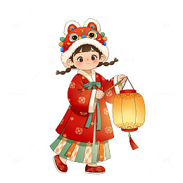 新春灯笼虎头帽小女孩