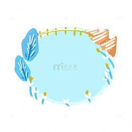 冬季标签蓝色手绘卡通边框大树山峰