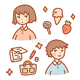 卡通风格儿童零食与学习用品插画