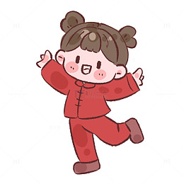 卡通风格春节小女孩舞蹈插画