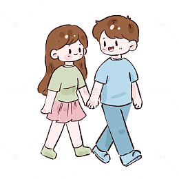 卡通情侣牵手插图