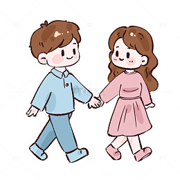 卡通小情侣牵手插画