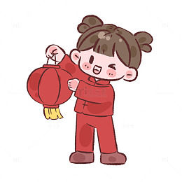 卡通春节女孩提红灯笼